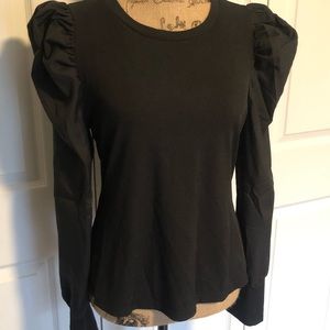 Black ruffle shoulder long sleeve lightweight top